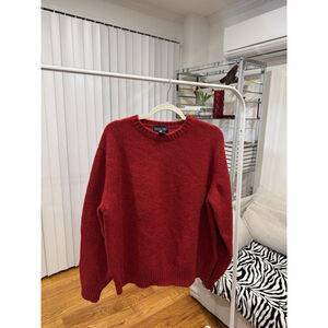 Lands End Mens XL 100% Wool Thick Red Sweater XL